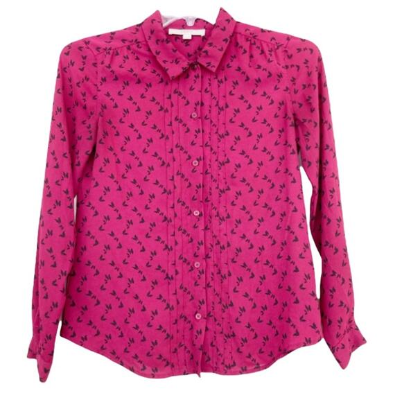 Ann Taylor Loft Pink Butterfly Button Down Blouse Sz XS - Picture 1 of 6
